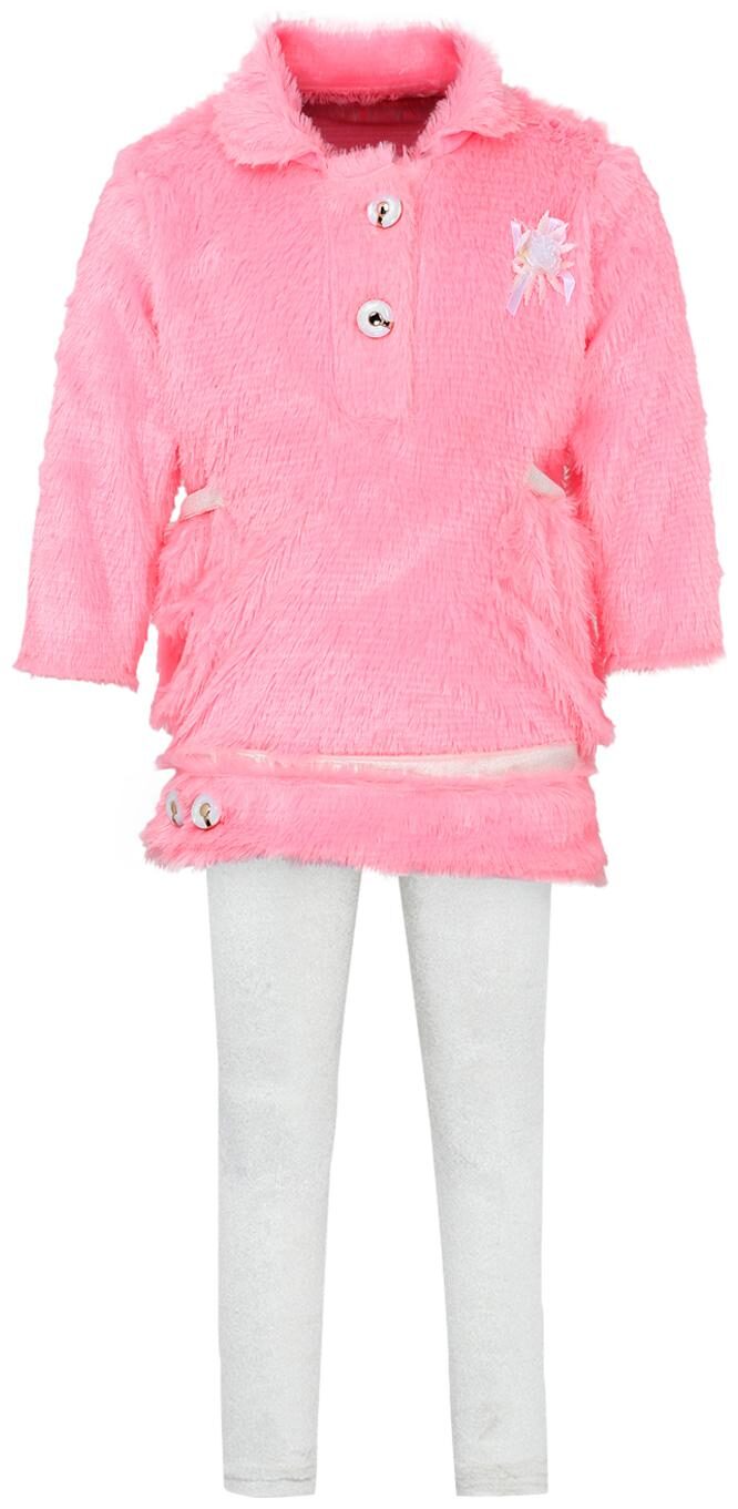 

Aarika Girl Wool Top Bottom Set - Pink White