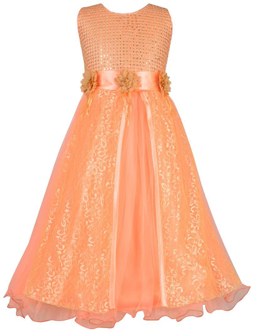 

Aarika Girl s Net Embellished Sleeveless Gown - Orange