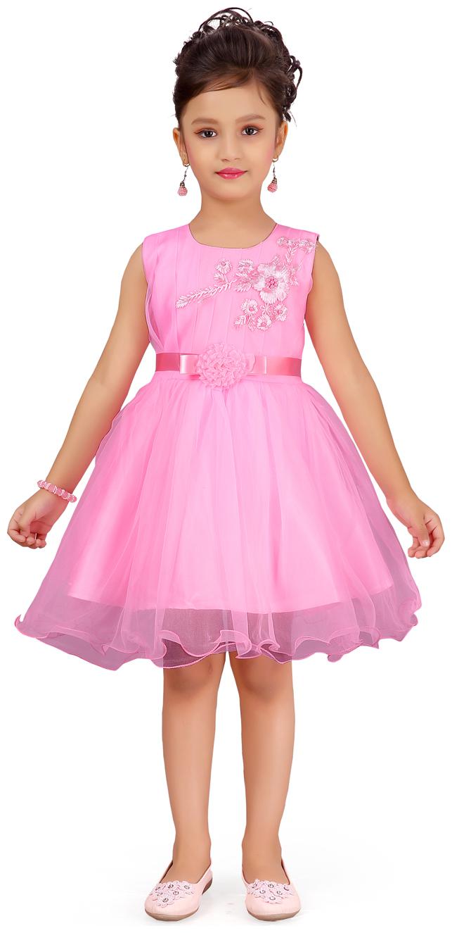 

Aarika Baby girl Net Self design Princess frock - Pink