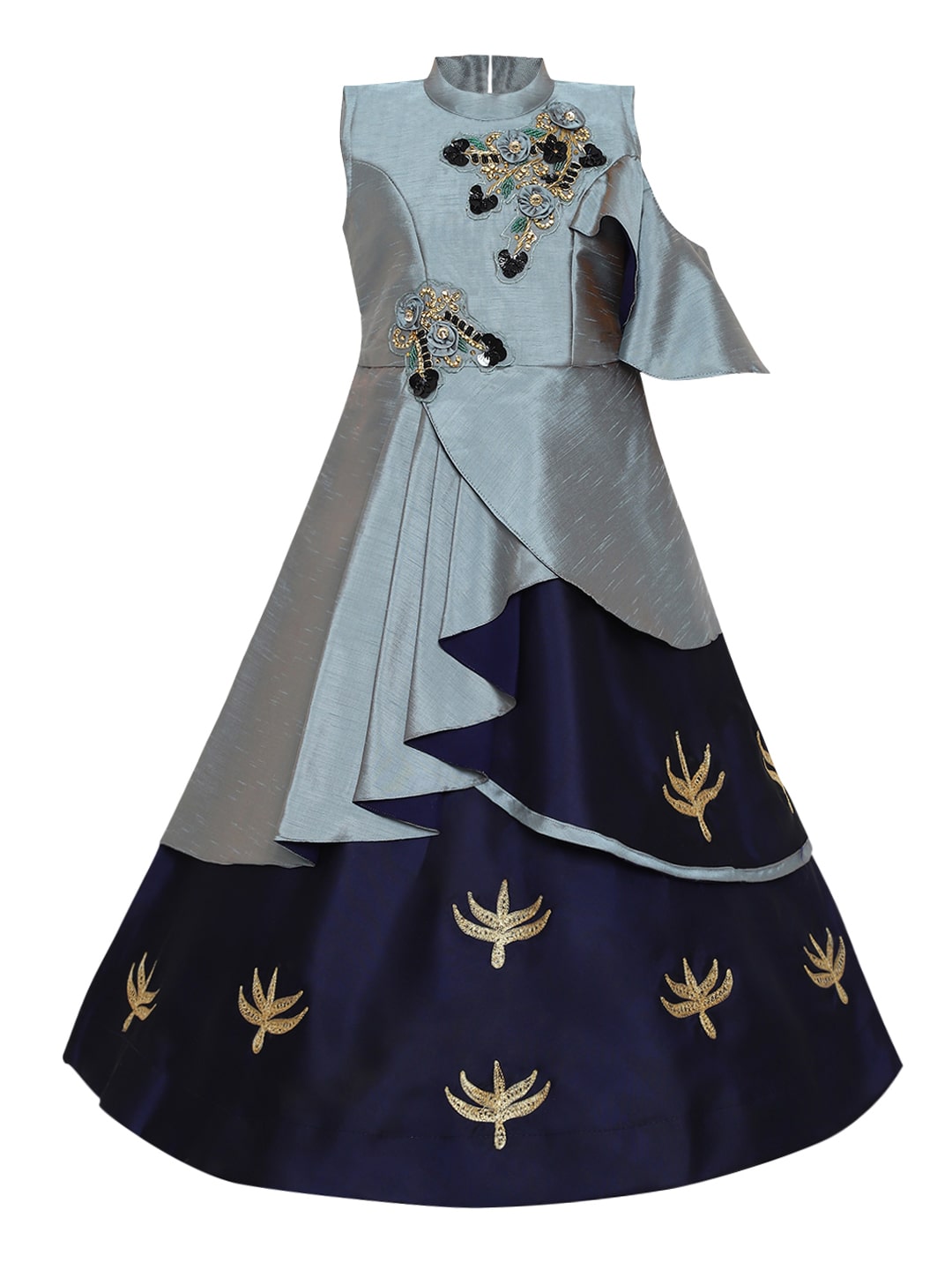 

Aarika Girl s Silk Self design Sleeveless Gown - Grey