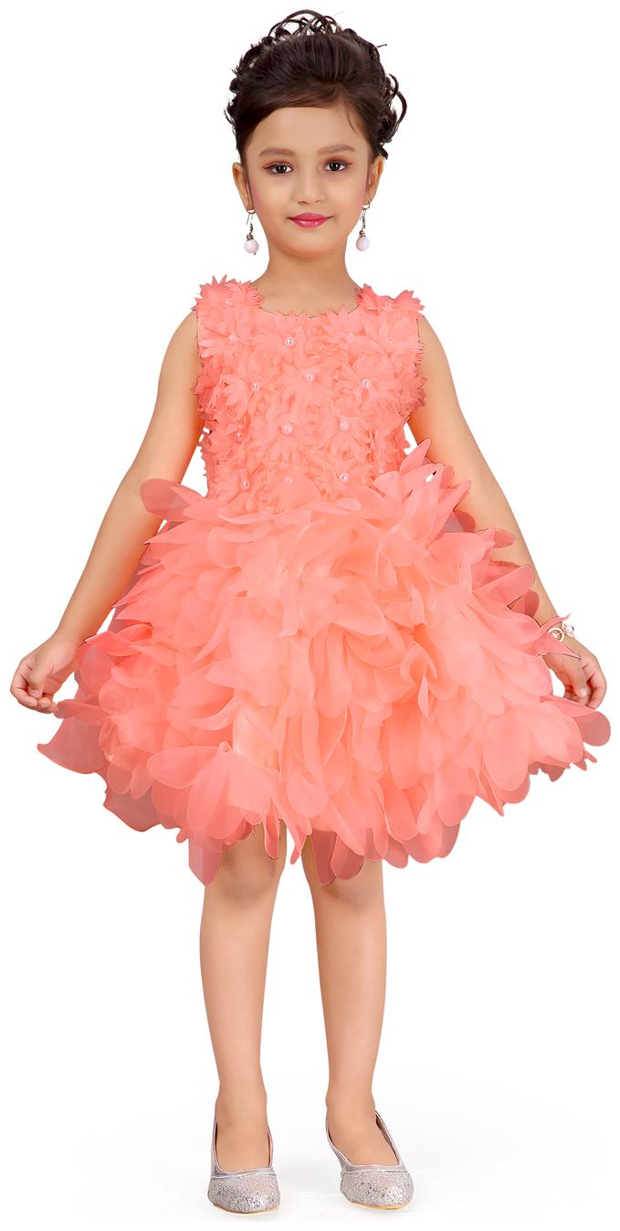 

Aarika Baby girl Polyester Self design Princess frock - Orange