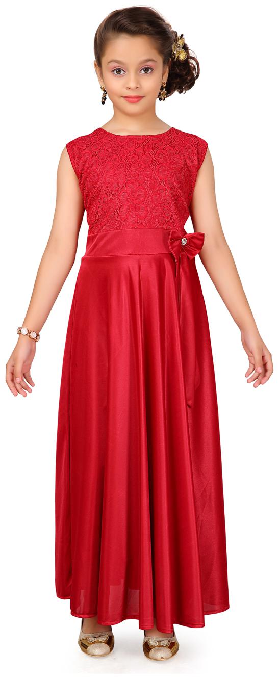 

Aarika Girl s Silk Self design Sleeveless Gown - Red