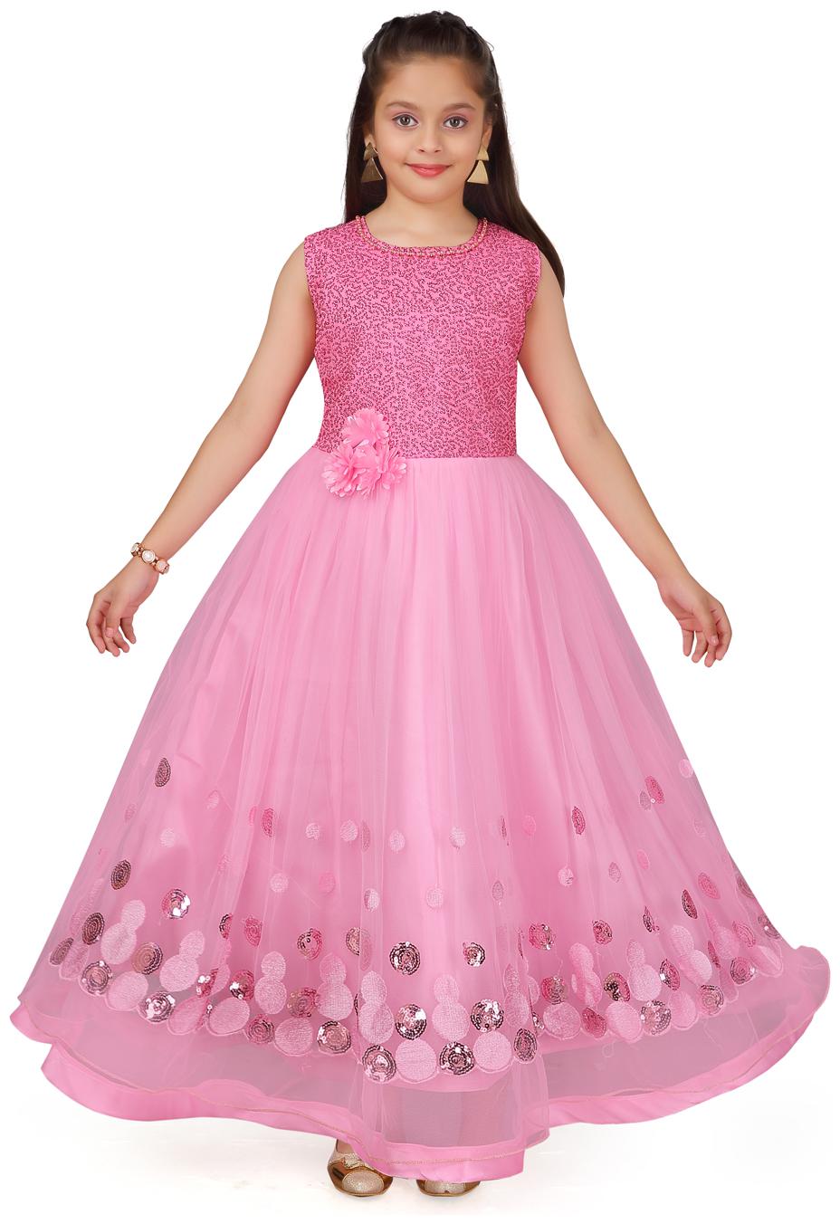 

Aarika Girl s Polyester Self design Sleeveless Gown - Pink