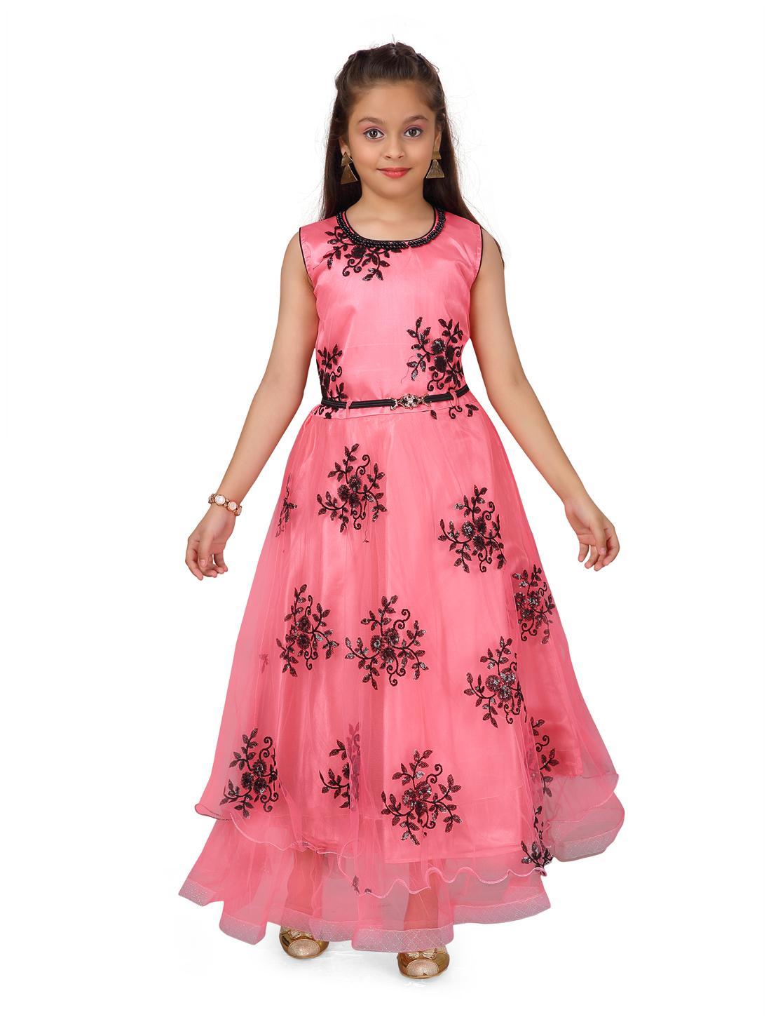 

Aarika Girl s Polyester Self design Sleeveless Gown - Pink