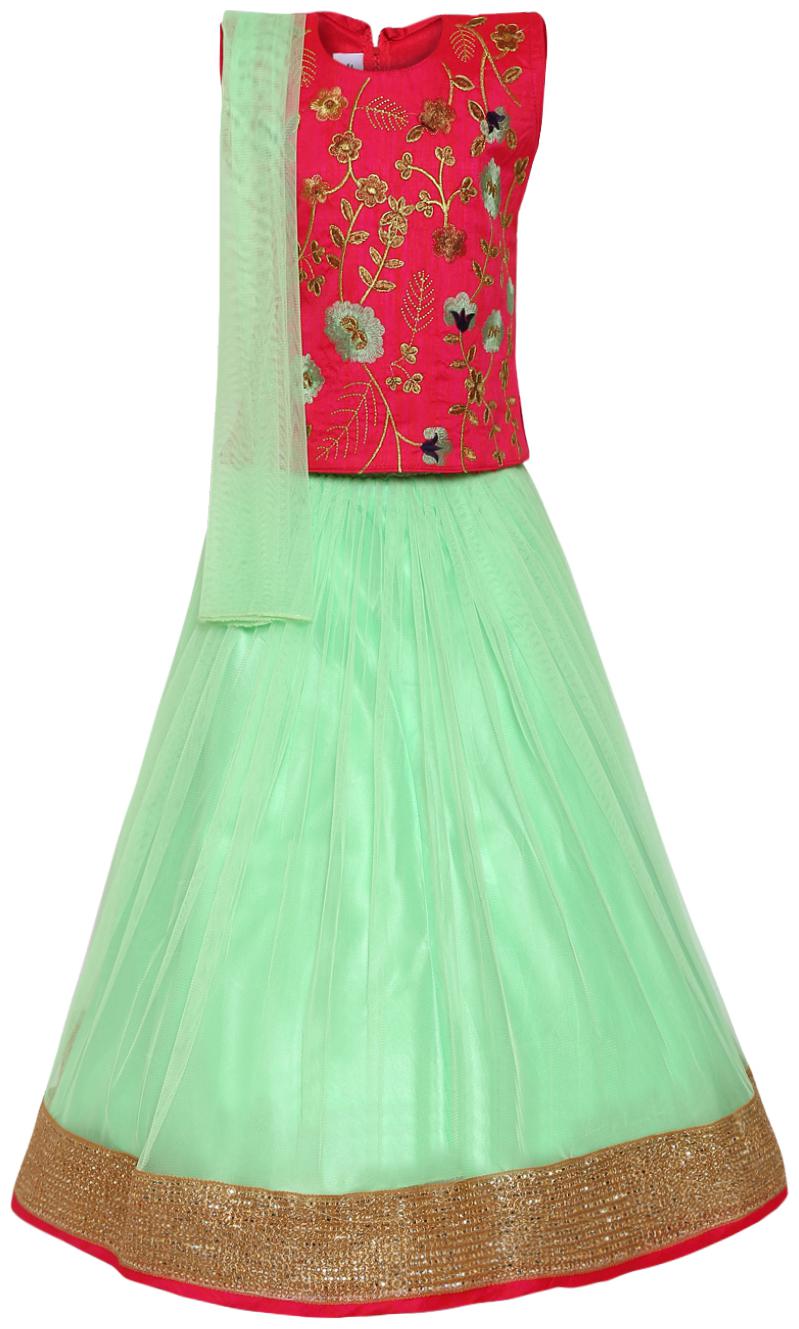 

Aarika Girl s Silk Lehenga Choli Dupatta Set (Green Pink)