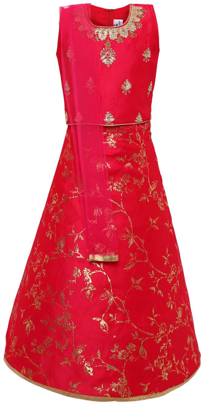 

Aarika Girl s Silk Self design Sleeveless Lehenga choli - Pink