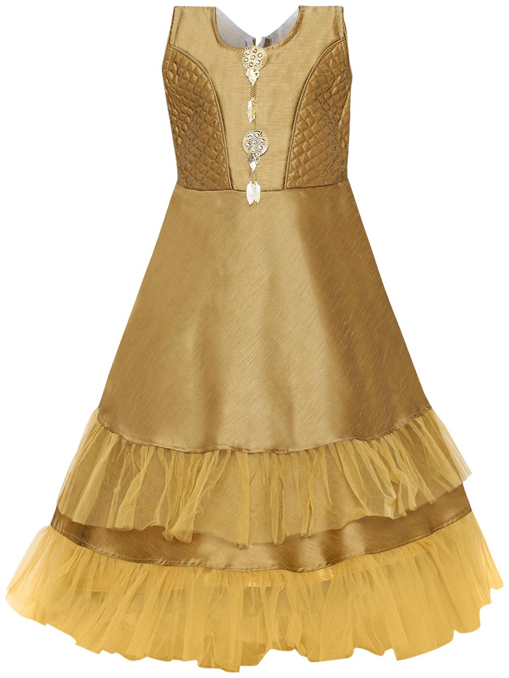 

Aarika Girl s Silk Self design Sleeveless Gown - Gold