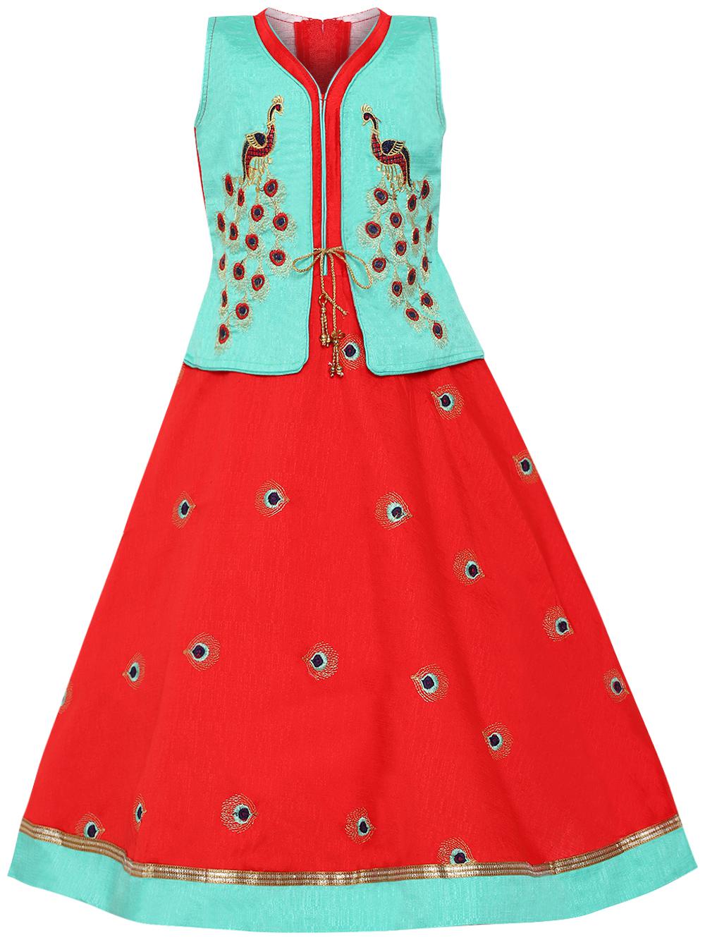 

Aarika Girl s Silk Gown Girl Green Red
