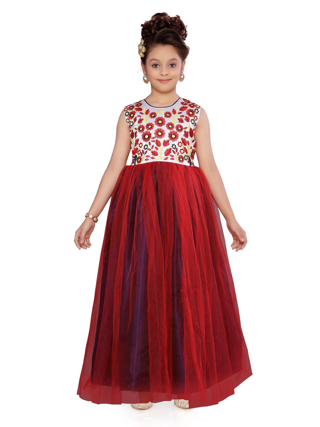 

Aarika Girl s Polyester Self design Sleeveless Gown - White