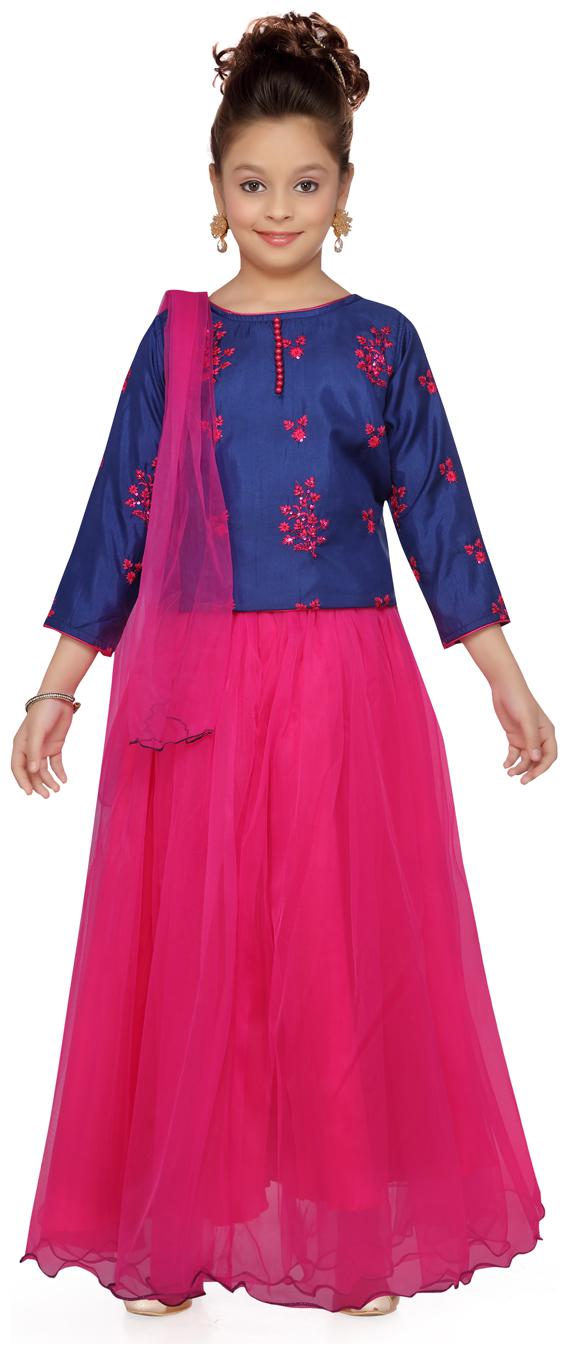 

Aarika Girl s Silk Printed 3 4th sleeves Lehenga choli - Blue