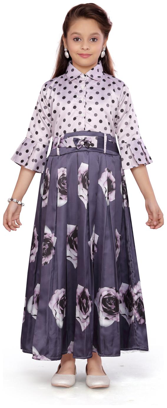 

Aarika Girl s Blended Self design Full sleeves Gown - Pink