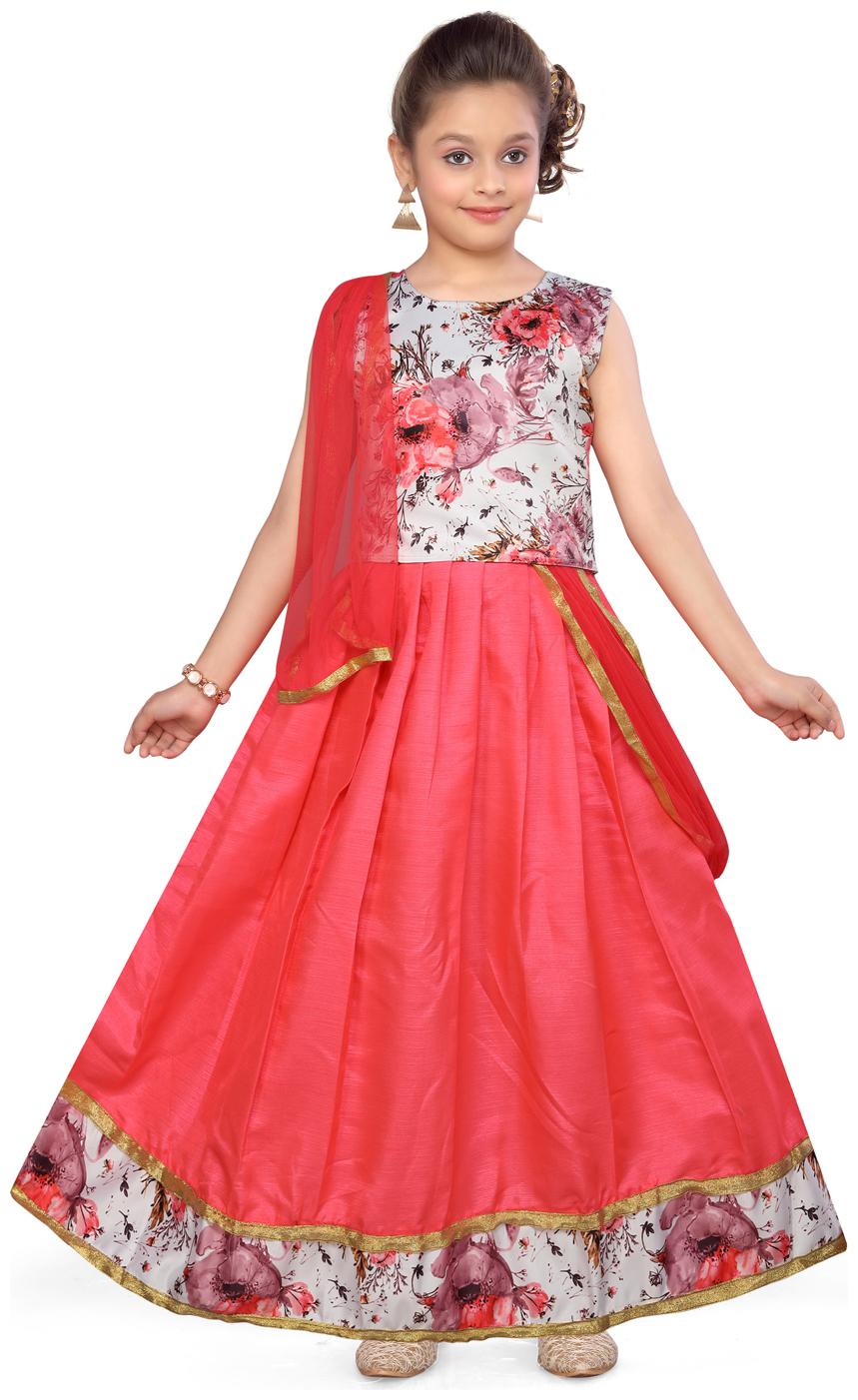 

Aarika Girl s Silk Floral Sleeveless Lehenga choli - White