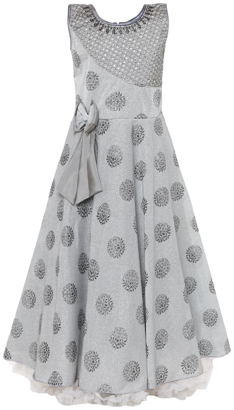 

Aarika Girl s Nylon Self design Sleeveless Gown - Grey