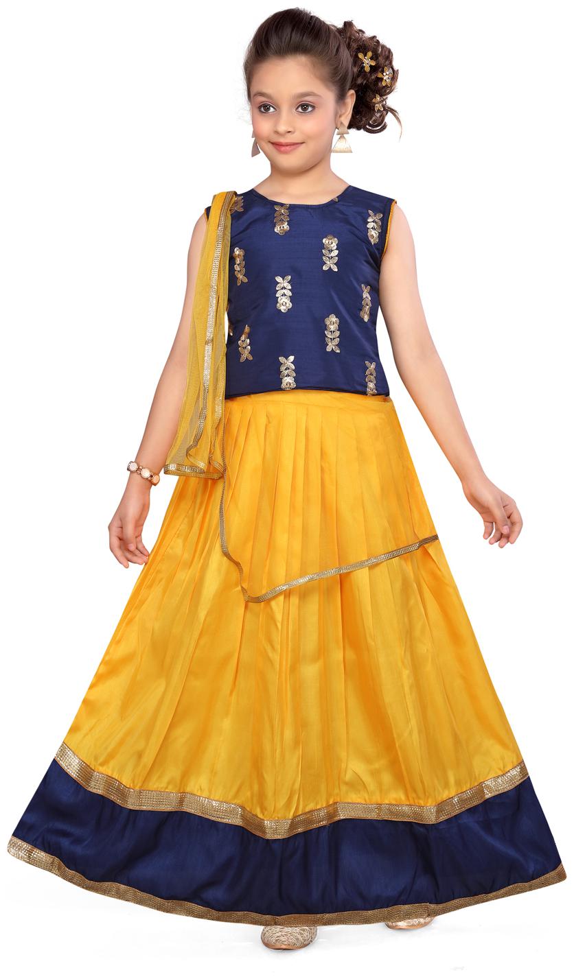 

Aarika Girl s Silk Printed Sleeveless Lehenga choli - Blue