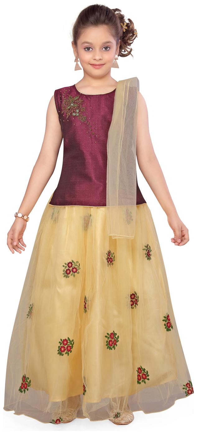 

Aarika Girl s Silk Embellished Sleeveless Lehenga choli - Purple