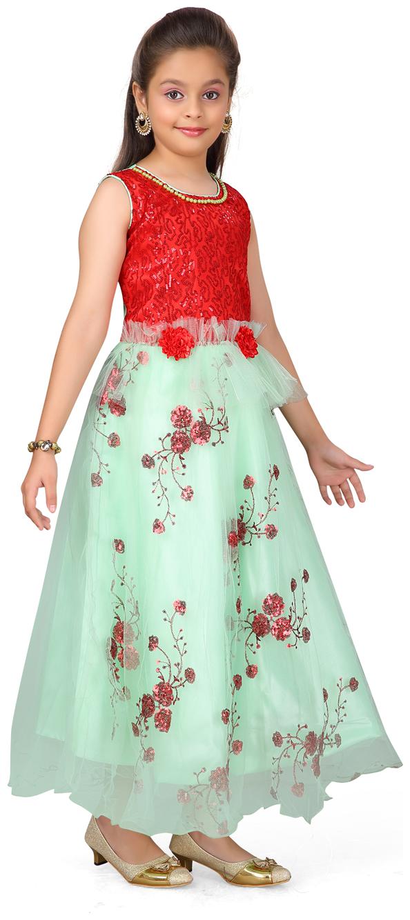 

Aarika Girl s Net Embellished Sleeveless Gown - Red