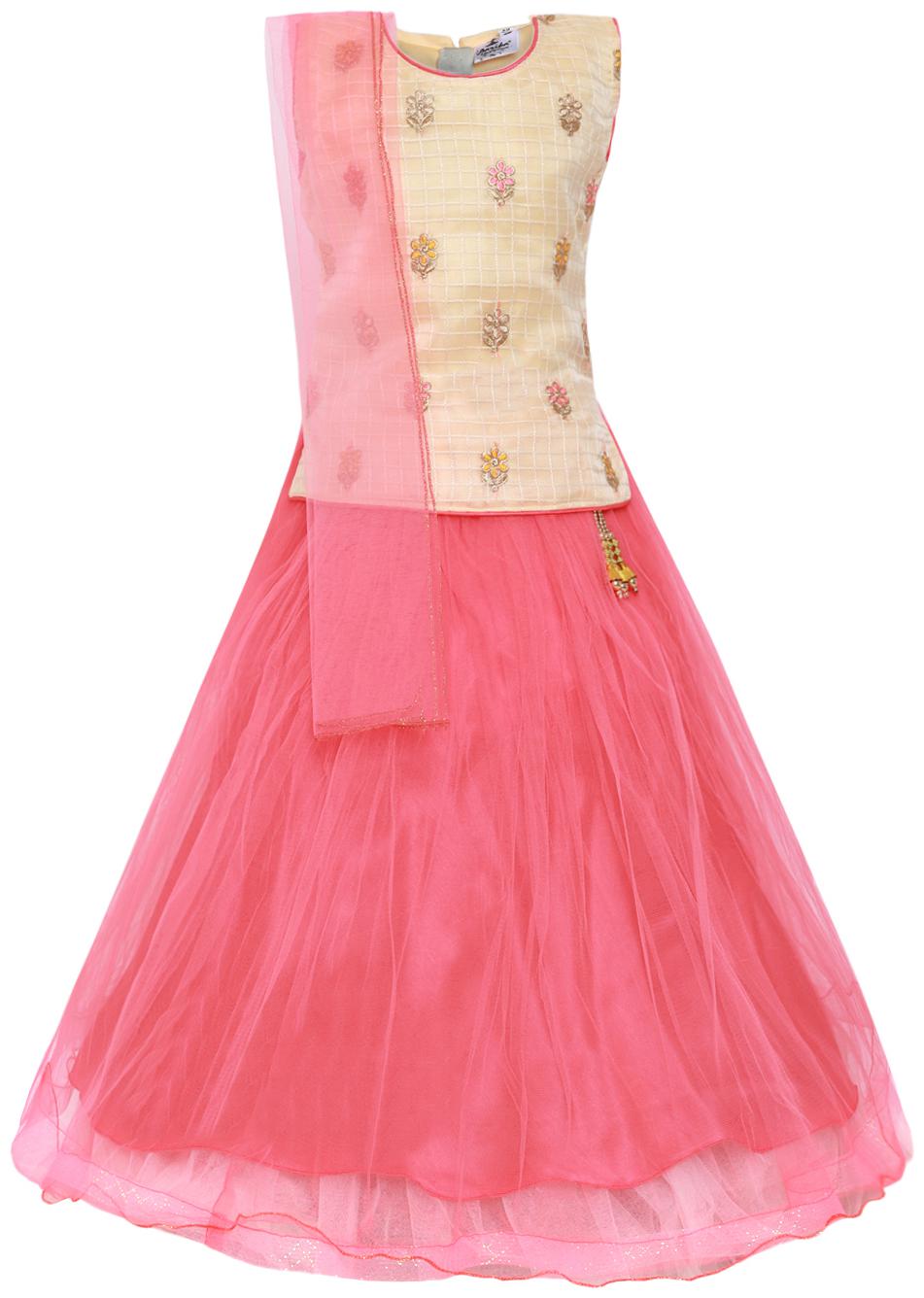

Aarika Girl s Silk Embellished Sleeveless Lehenga choli - Pink Beige