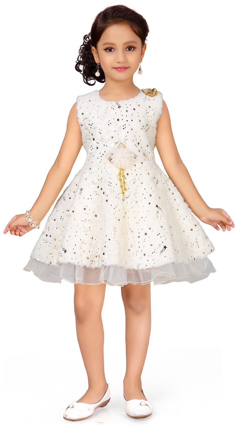

Aarika Baby girl Wool Self design Princess frock - Cream