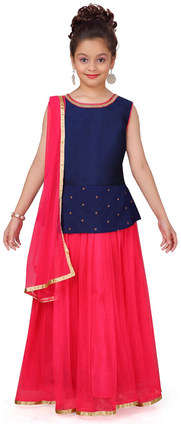 

Aarika Girl s Silk Solid Sleeveless Lehenga choli - Blue