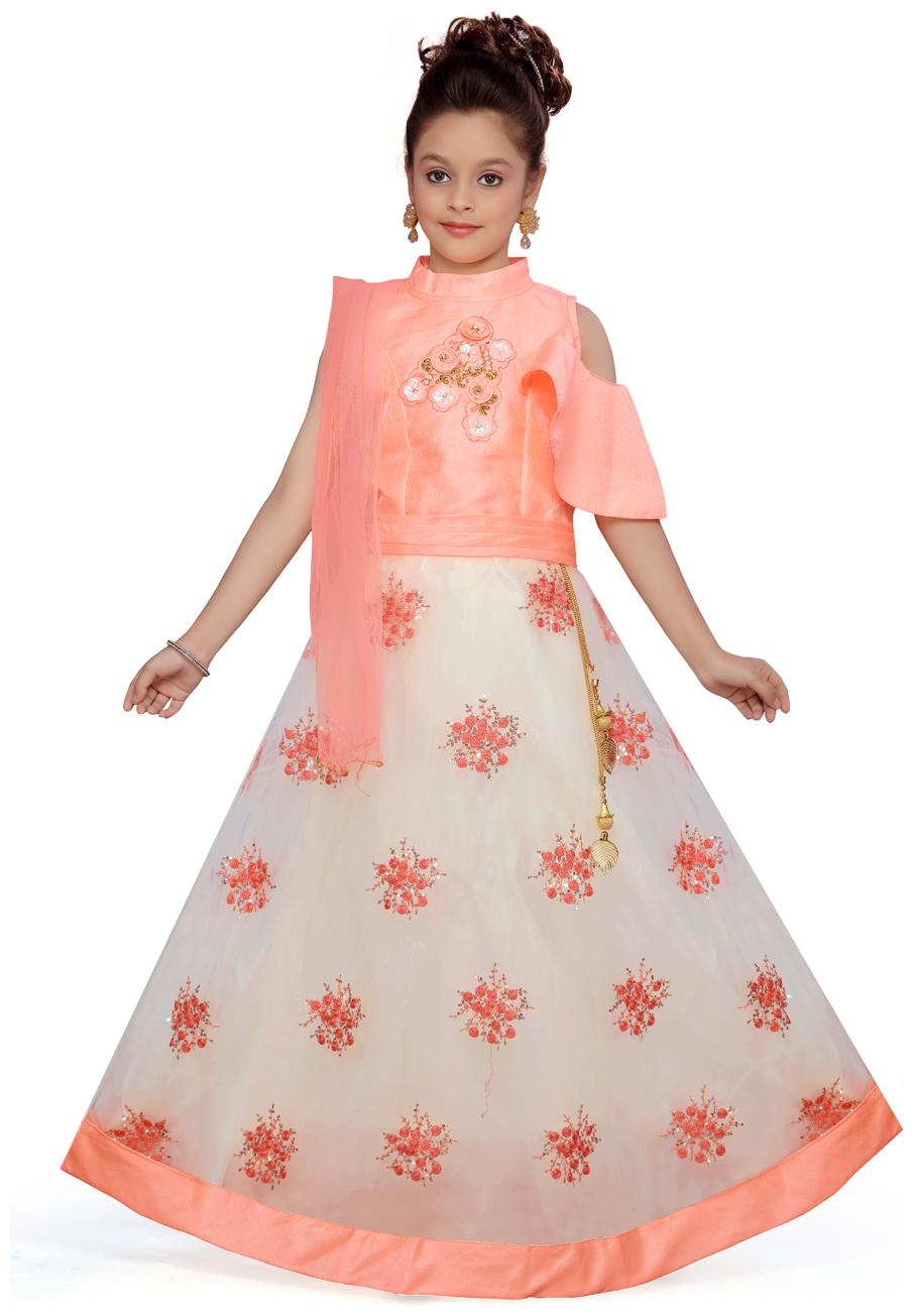 

Aarika Girl s Silk Self design Sleeveless Lehenga choli - Orange