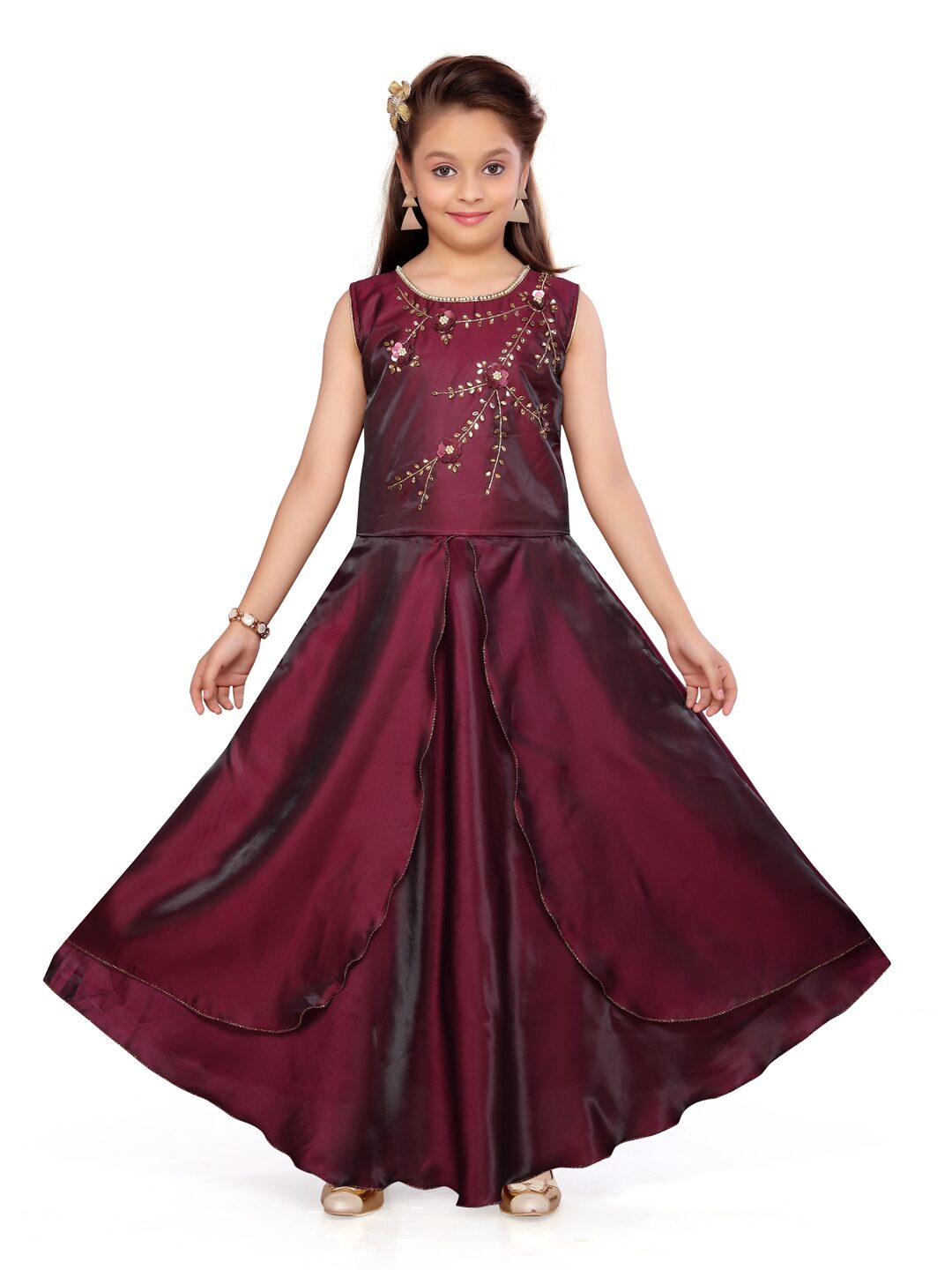 

Aarika Girl s Silk Embellished Sleeveless Gown - Purple