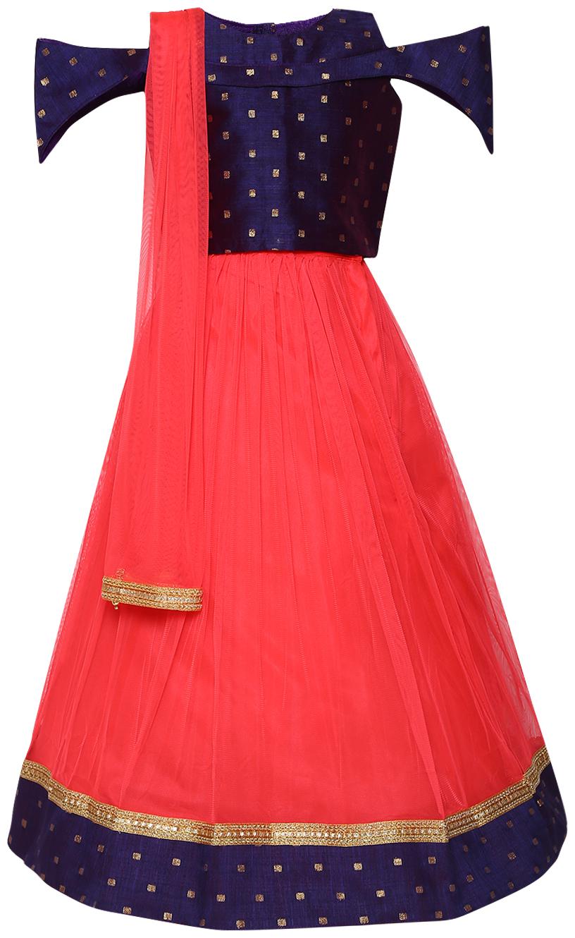 

Aarika Girl s Silk Self design Sleeveless Lehenga choli - Red