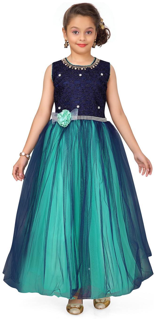 

Aarika Girl s Polyester Self design Sleeveless Gown - Blue