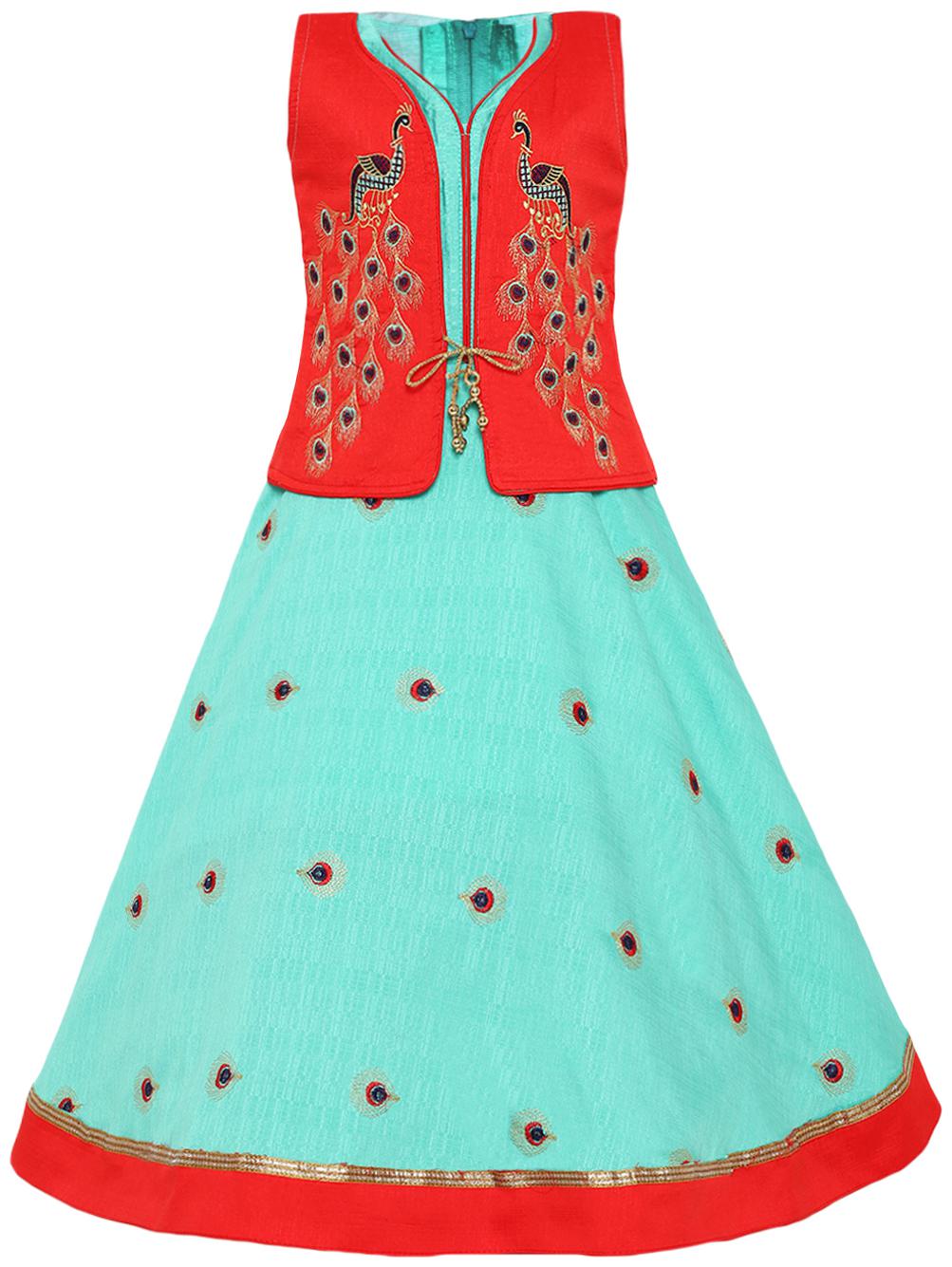 

Aarika Girl s Silk Gown Red green