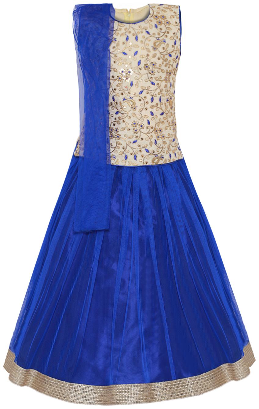 

Aarika Girl s Silk Embellished Sleeveless Lehenga choli - Blue Beige