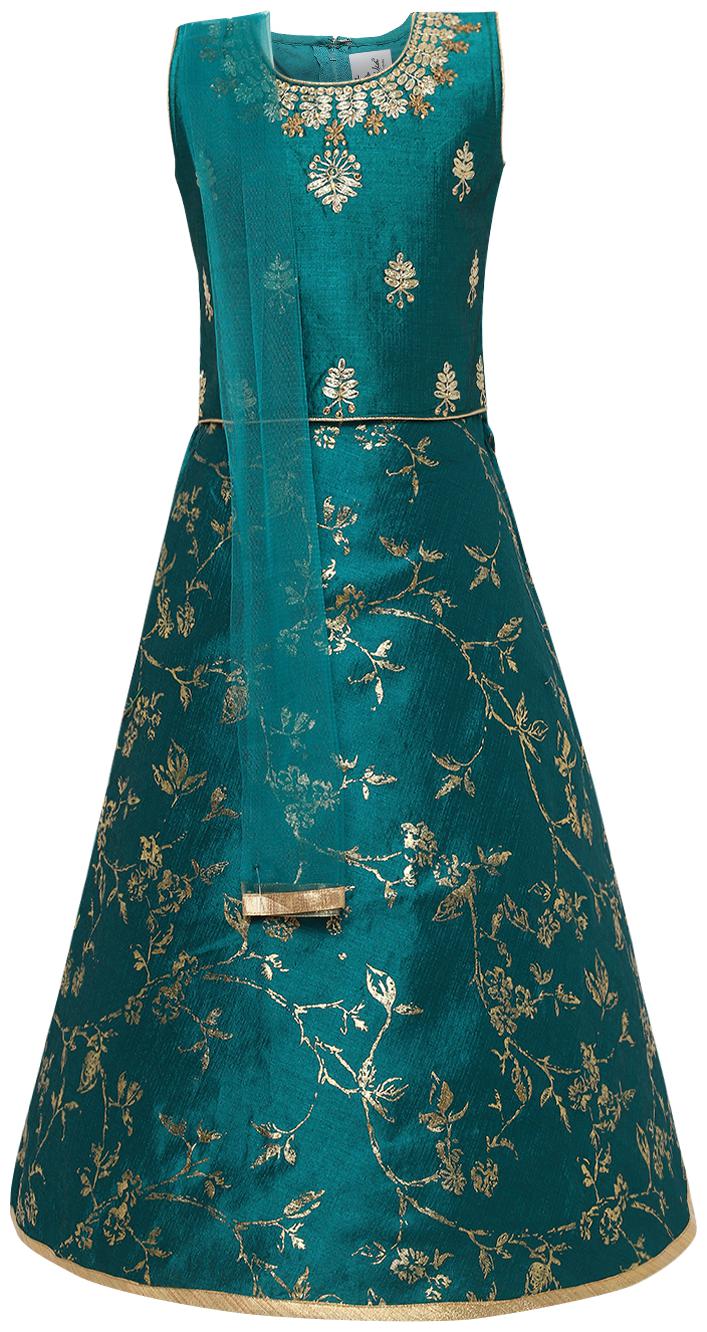 

Aarika Girl s Silk Self design Sleeveless Lehenga choli - Green