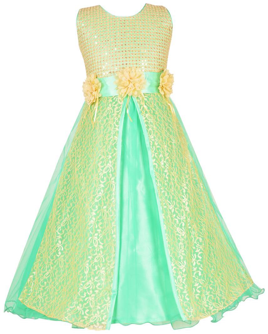 

Aarika Girl s Net Embellished Sleeveless Gown - Green