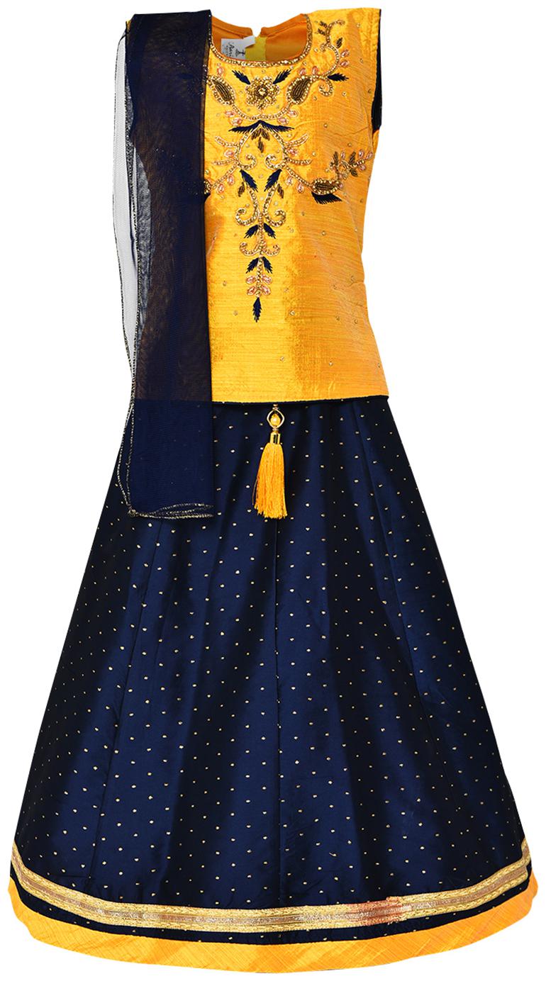 

Aarika Girl s Silk Lehenga Choli Dupatta Set (Yellow Blue)