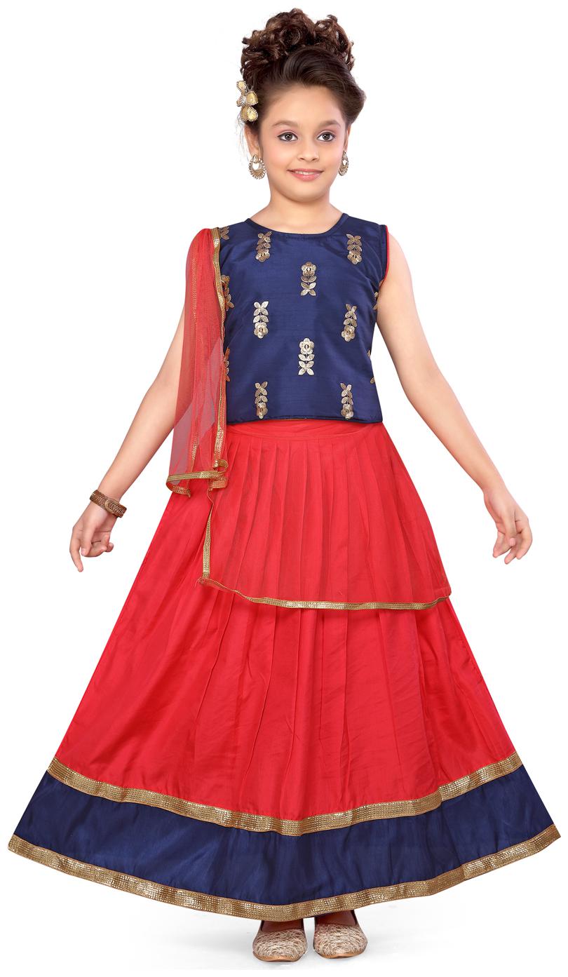 

Aarika Girl s Silk Self design Sleeveless Lehenga choli - Blue
