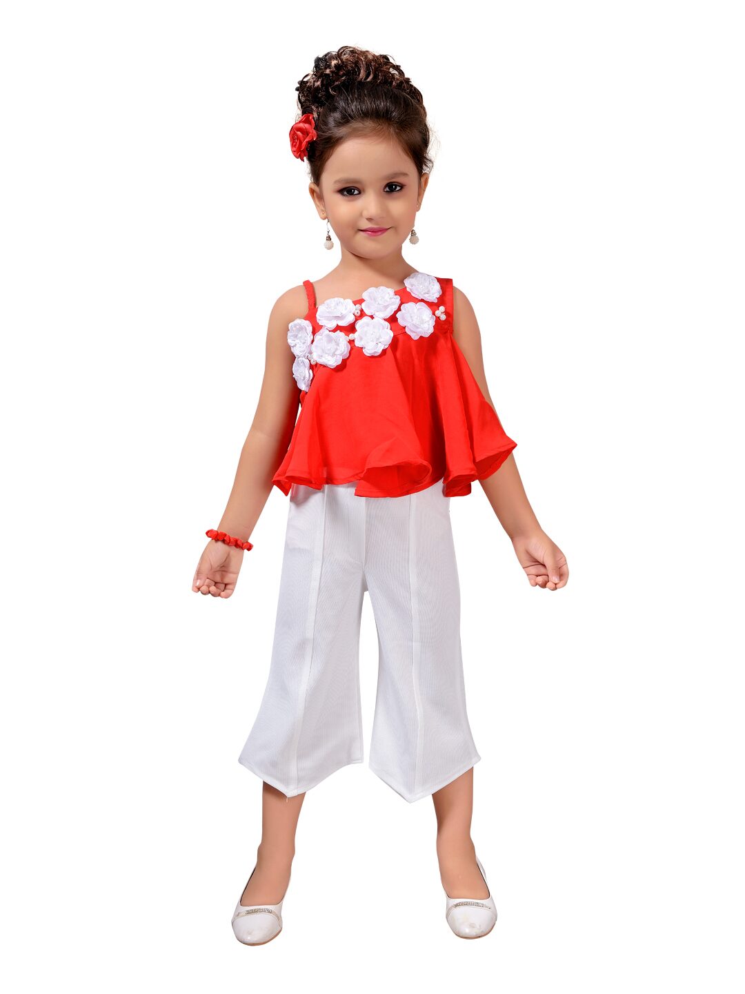 

Aarika Girl Georgette Top Bottom Set - Red White