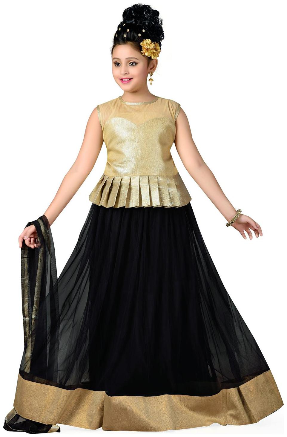 

Aarika Girl s Satin Solid Sleeveless Lehenga choli - Black