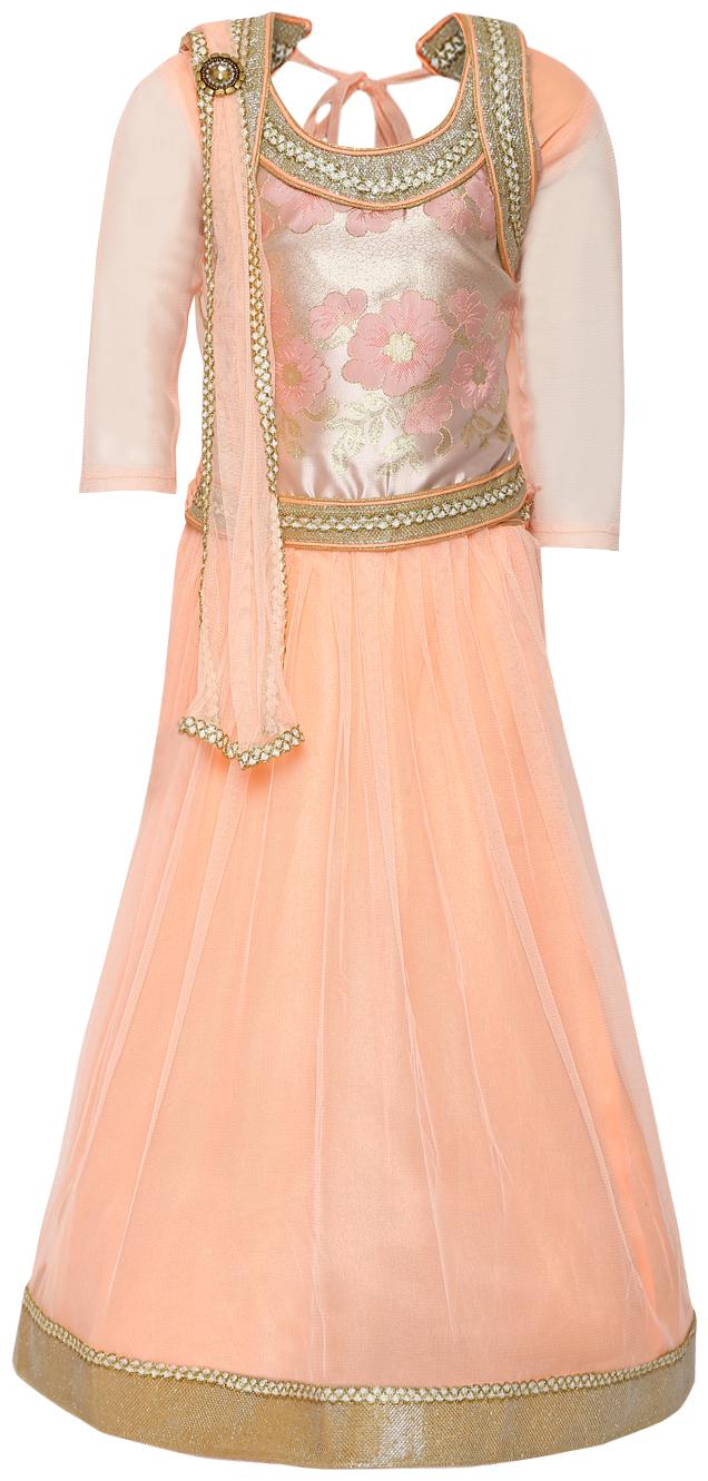 

Aarika Girl s Brokit Lehenga Choli Dupatta Set (Peach)