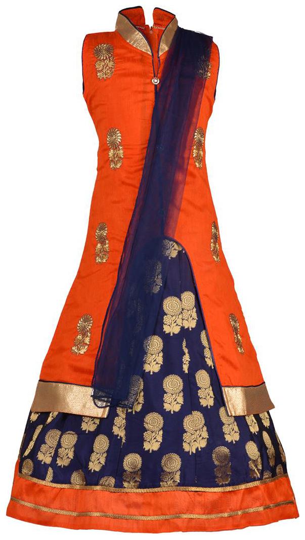 

Aarika Girl s Silk Embellished Sleeveless Lehenga choli - Orange