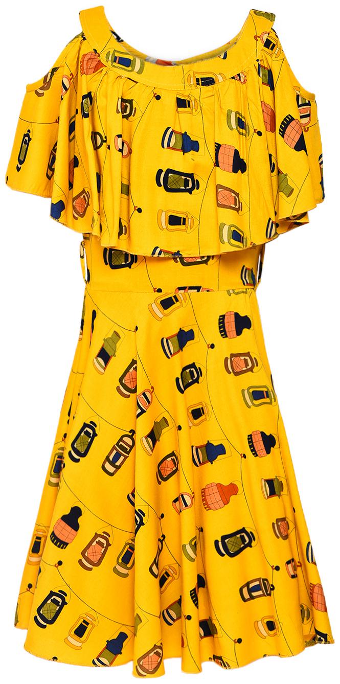 

Aarika Baby girl Cotton Printed Princess frock - Yellow