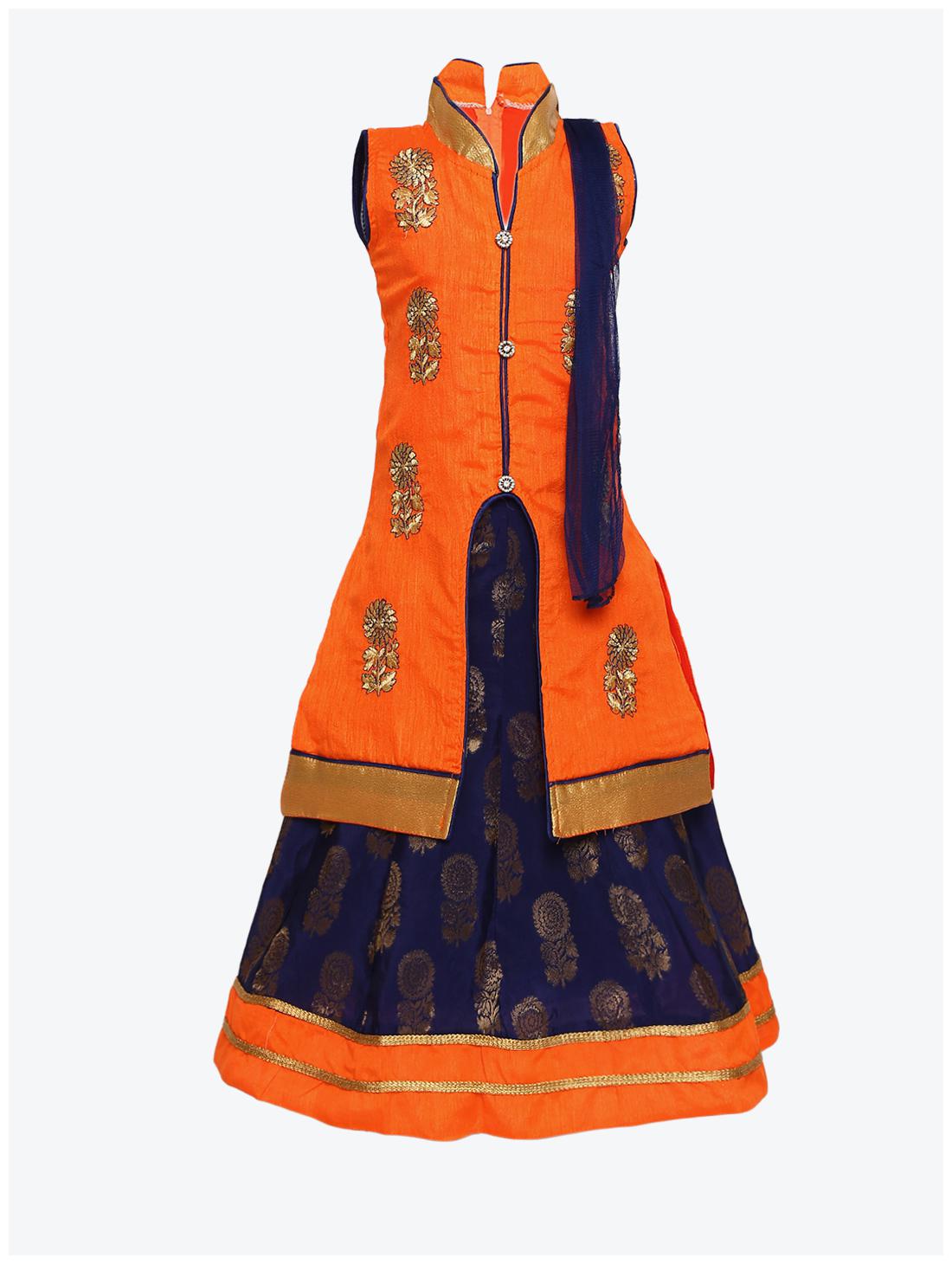 

Aarika Girl s Silk Self design Sleeveless Lehenga choli - Orange
