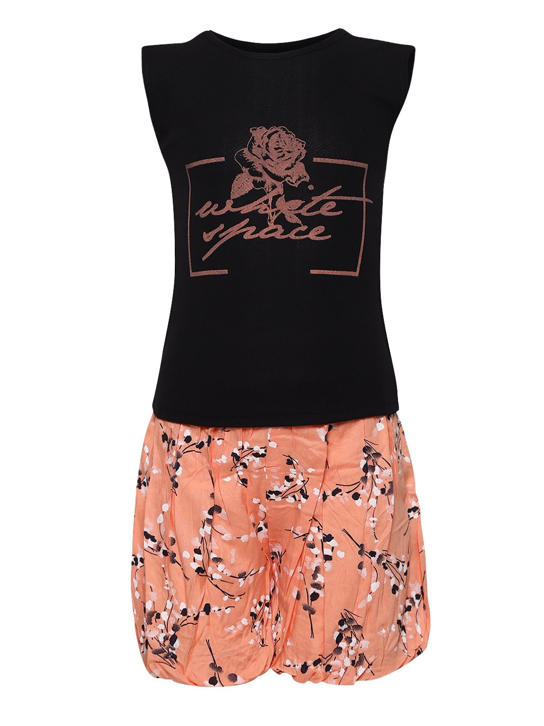 

Aarika Girl Rayon Top Bottom Set - Black Orange