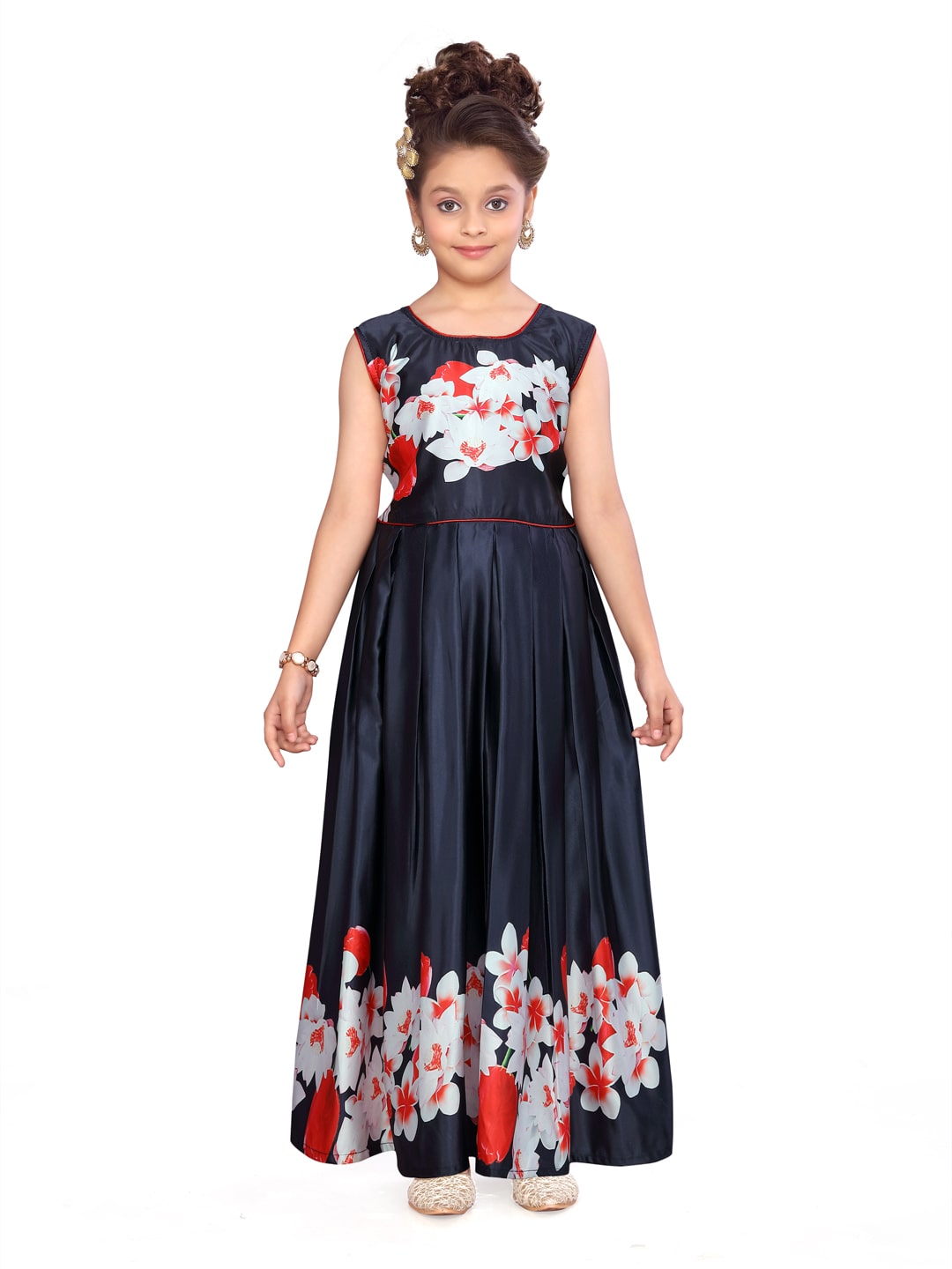 

Aarika Girl s Silk Floral Sleeveless Gown - Red
