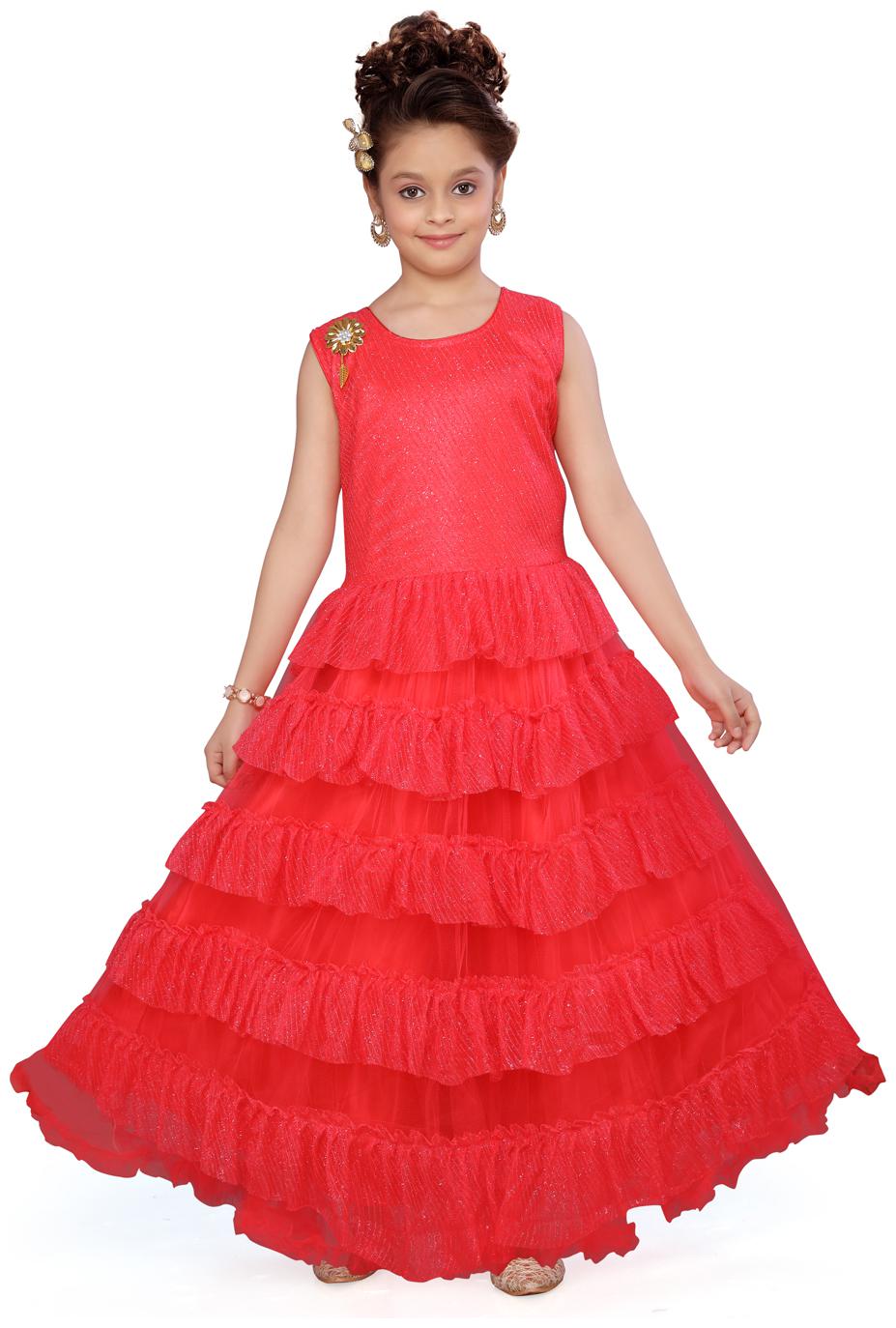 

Aarika Girl s Polyester Solid Sleeveless Gown - Red