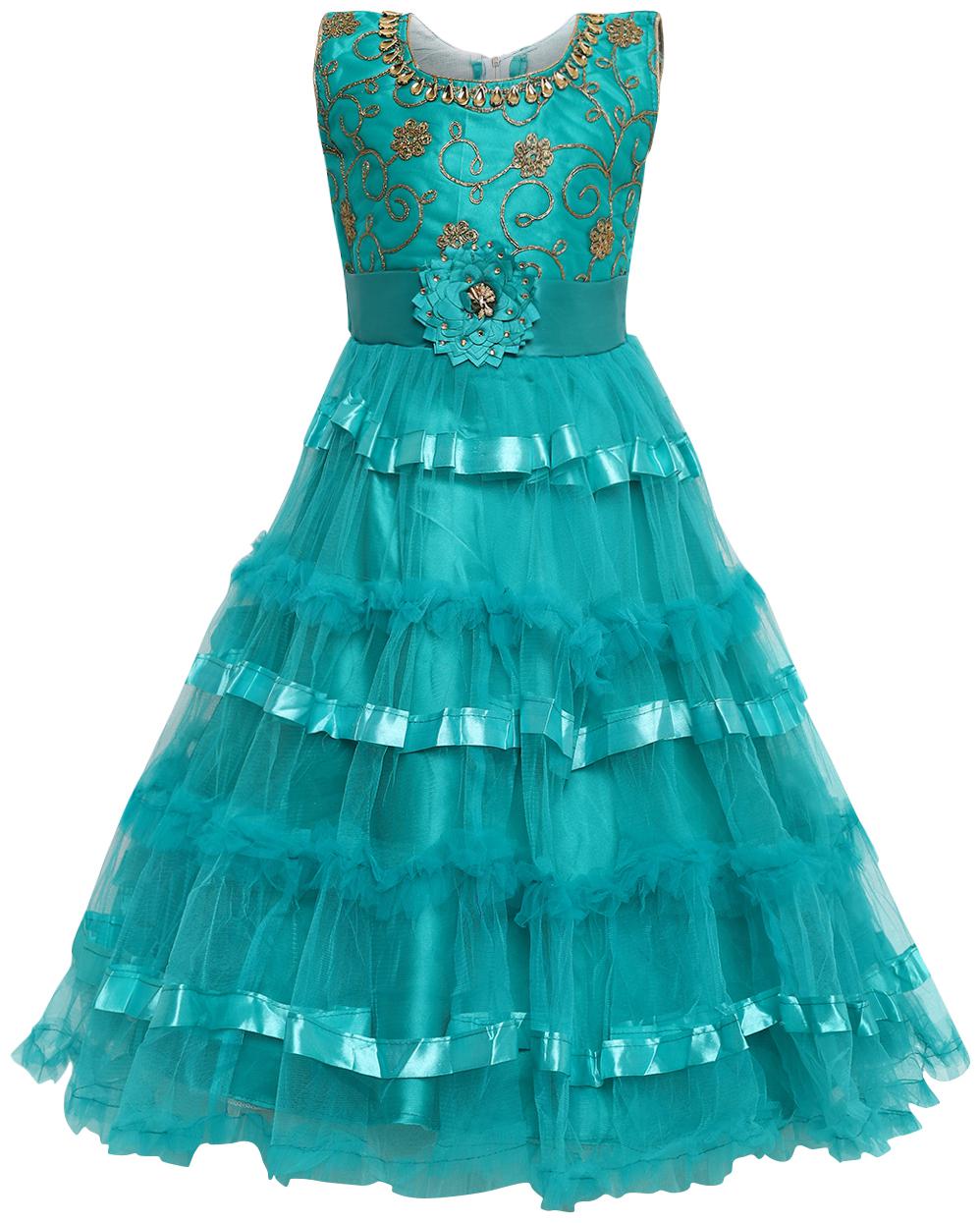

Aarika Girl s Net Self design Sleeveless Gown - Green