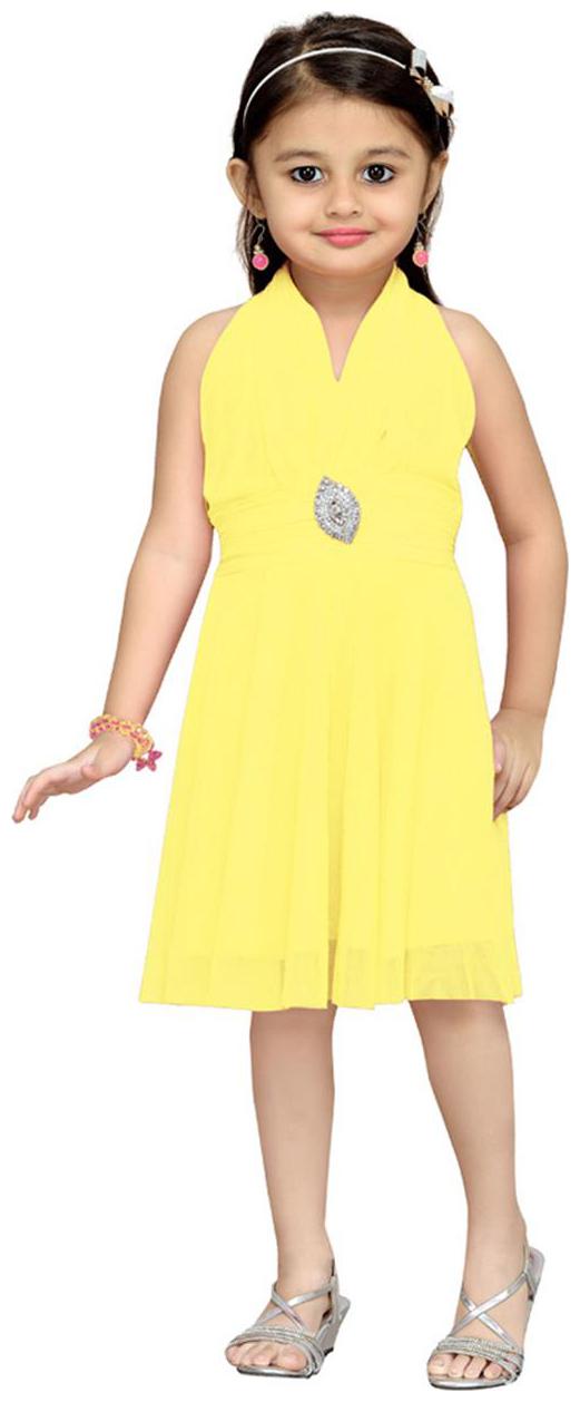 

Aarika Yellow Net Sleeveless Knee Length Princess Frock ( Pack of 1 )