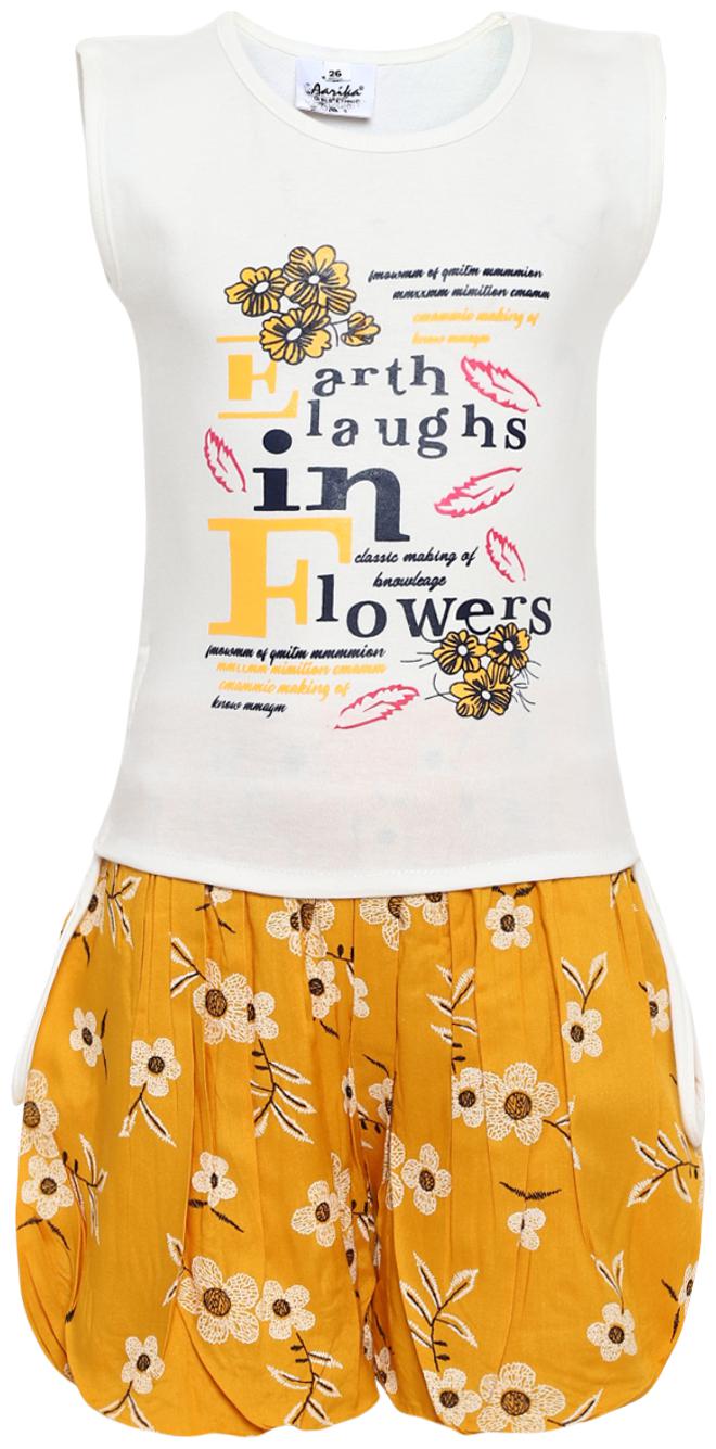 

Aarika Girl Cotton Top Bottom Set - Yellow White