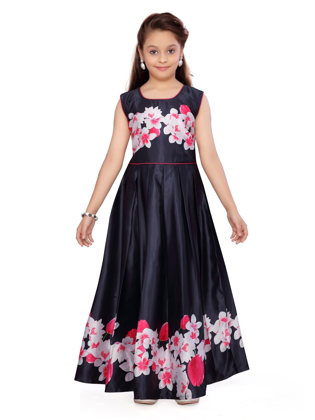 

Aarika Girl s Silk Floral Sleeveless Gown - Pink