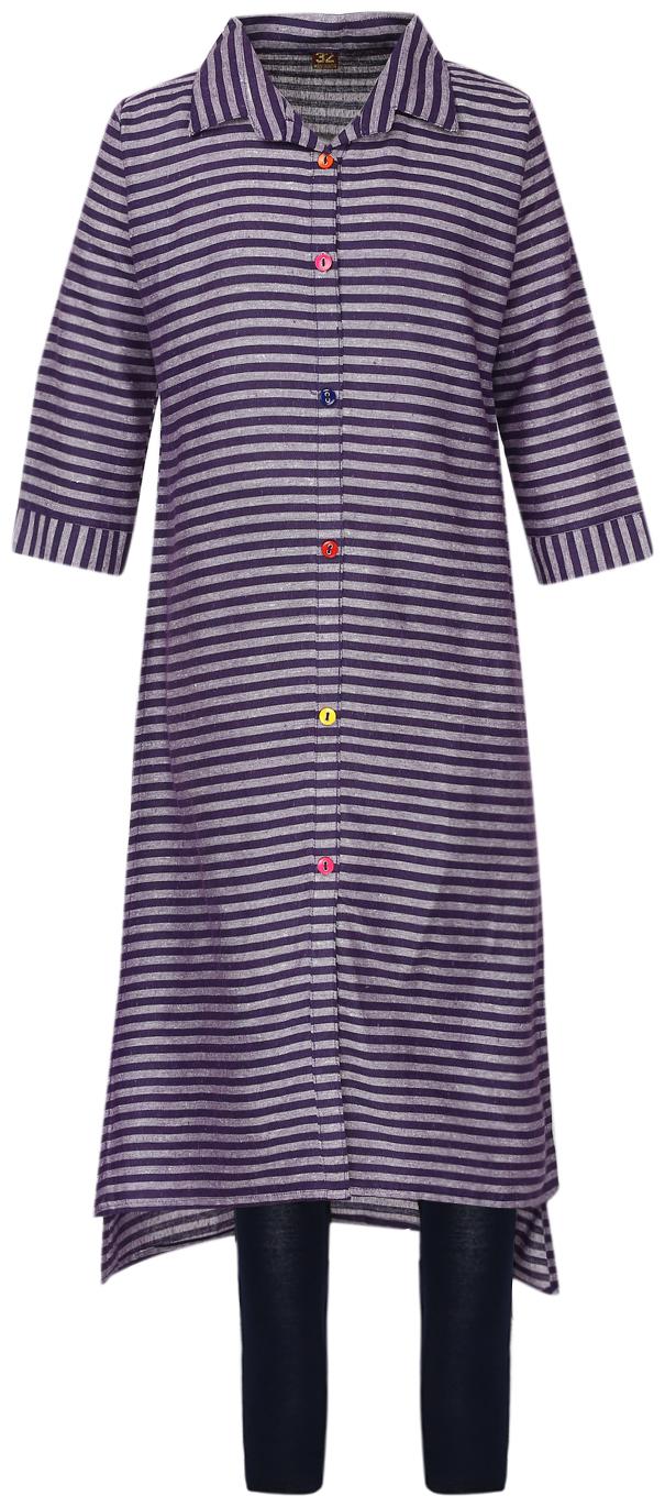 

Aarika Girl s Pure Cotton Kurti Legging Set (Purple Blue)