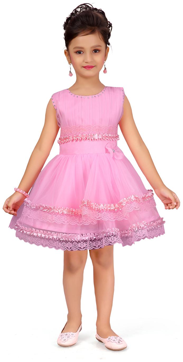

Aarika Baby girl Net Self design Princess frock - Pink