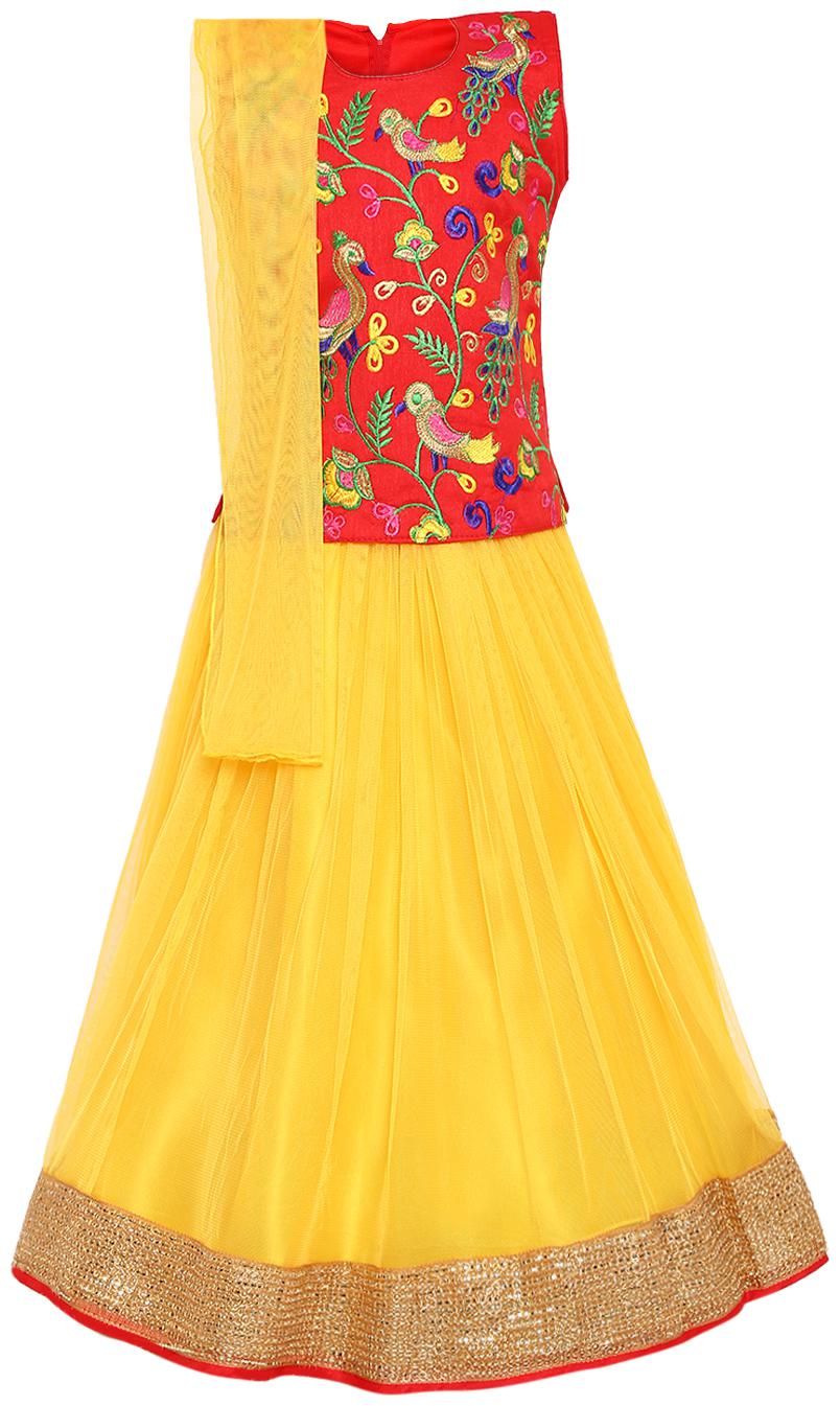 

Aarika Girl s Silk Lehenga Choli Dupatta Set (Red Yellow)