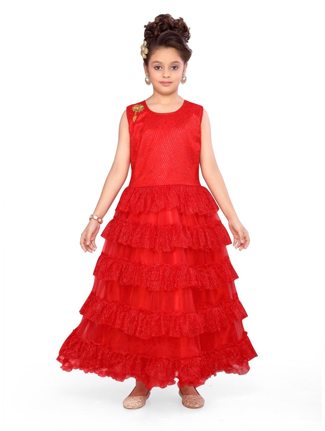 

Aarika Girl s Polyester Solid Sleeveless Gown - Red
